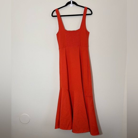 Anthropologie Ariana square neck asymmetrical ruffle hem dress orange small NWT - Picture 10 of 15